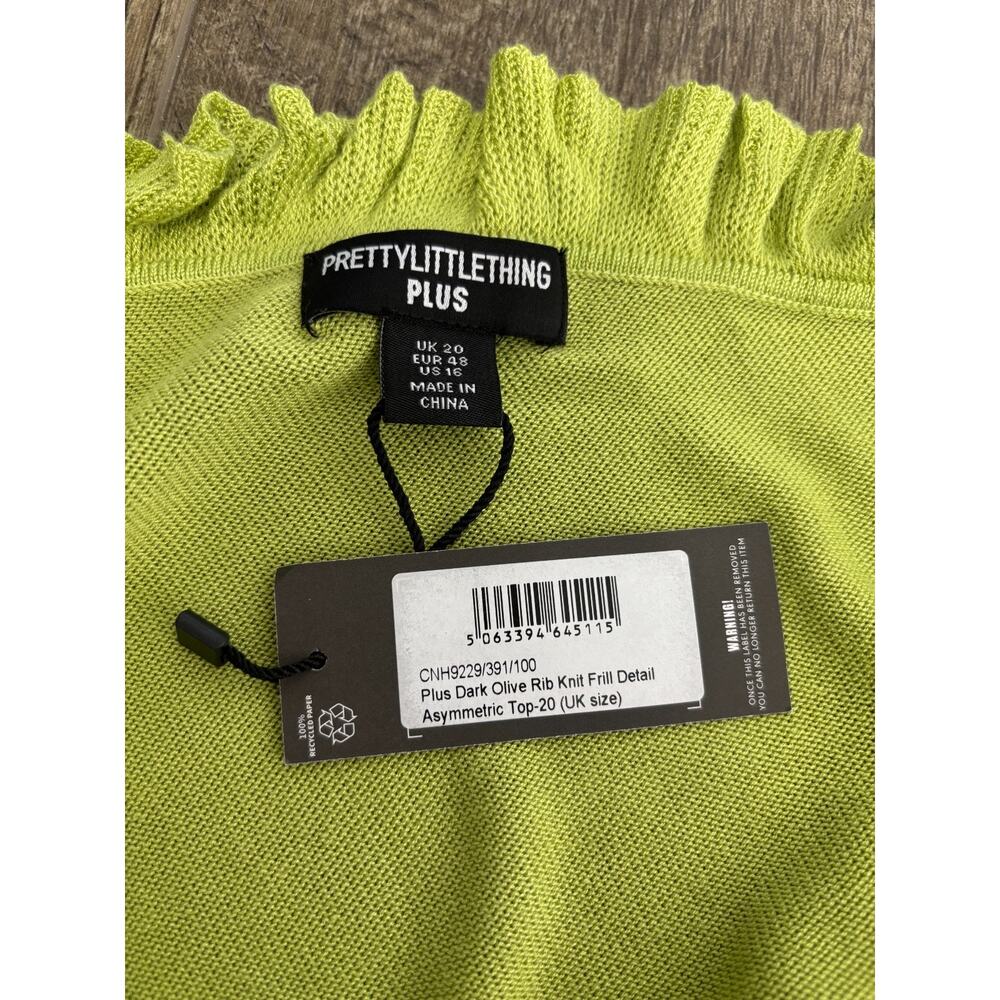 Pretty Little Thing Green Frill Detail Asymmetric One Shoulder Top Plus Size 16 - Picture 5 of 6